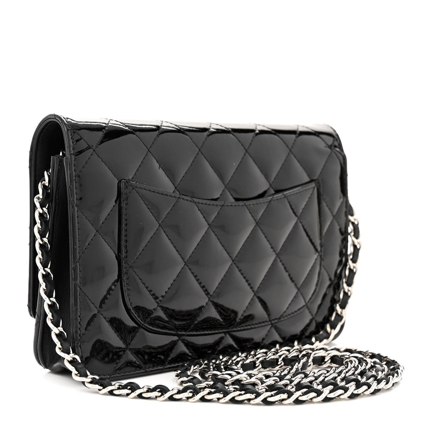 Chanel Patent Quilted Wallet On Chain WOC Black 3 of 12