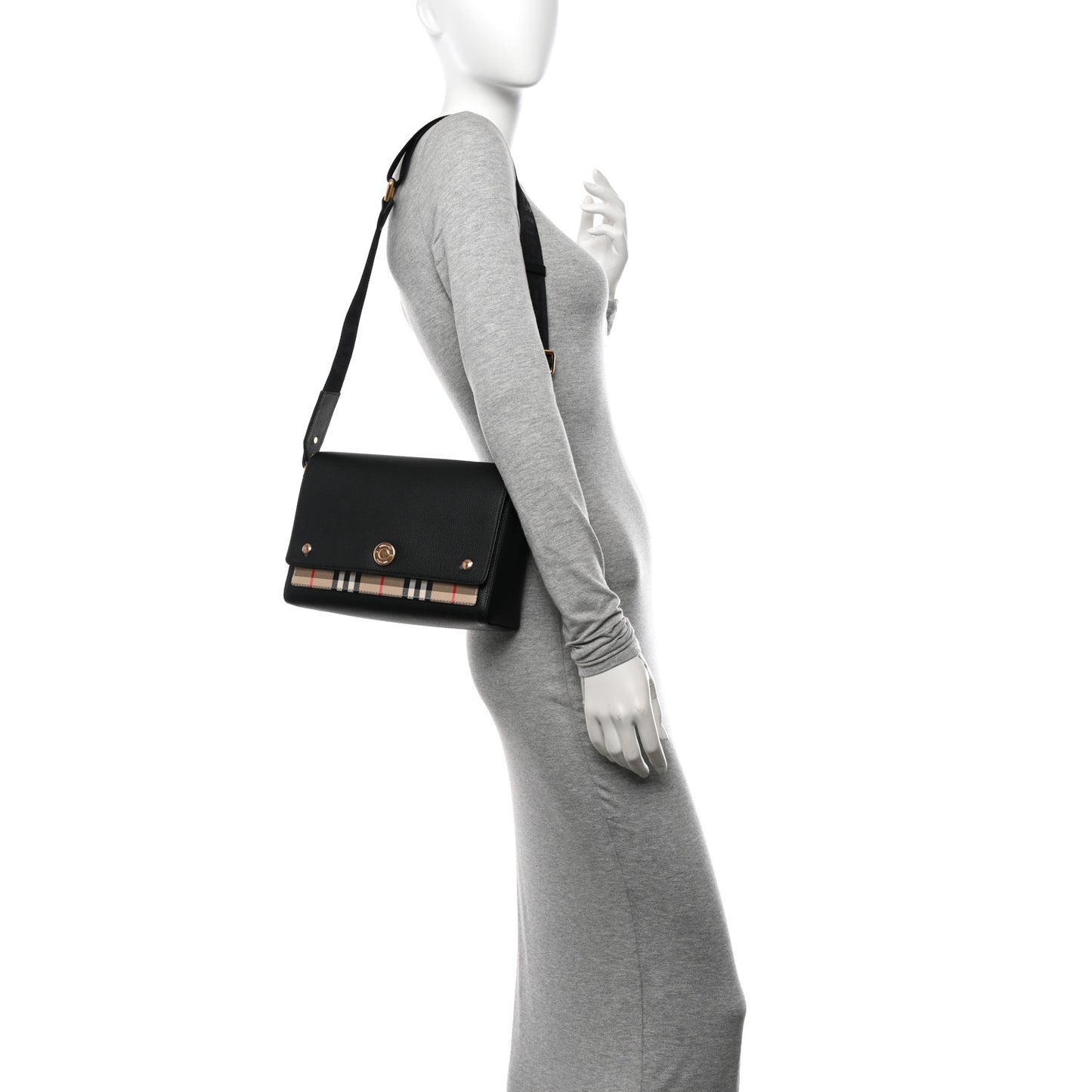 Grainy Calfskin Vintage Check Note Crossbody Bag Black