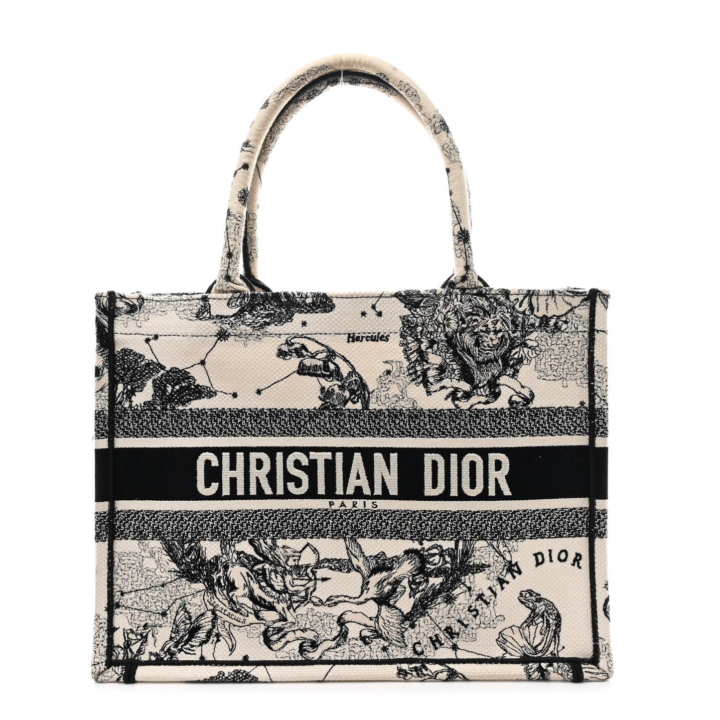 Canvas Zodiac Toile De Jouy Embroidered Medium Book Tote Latte