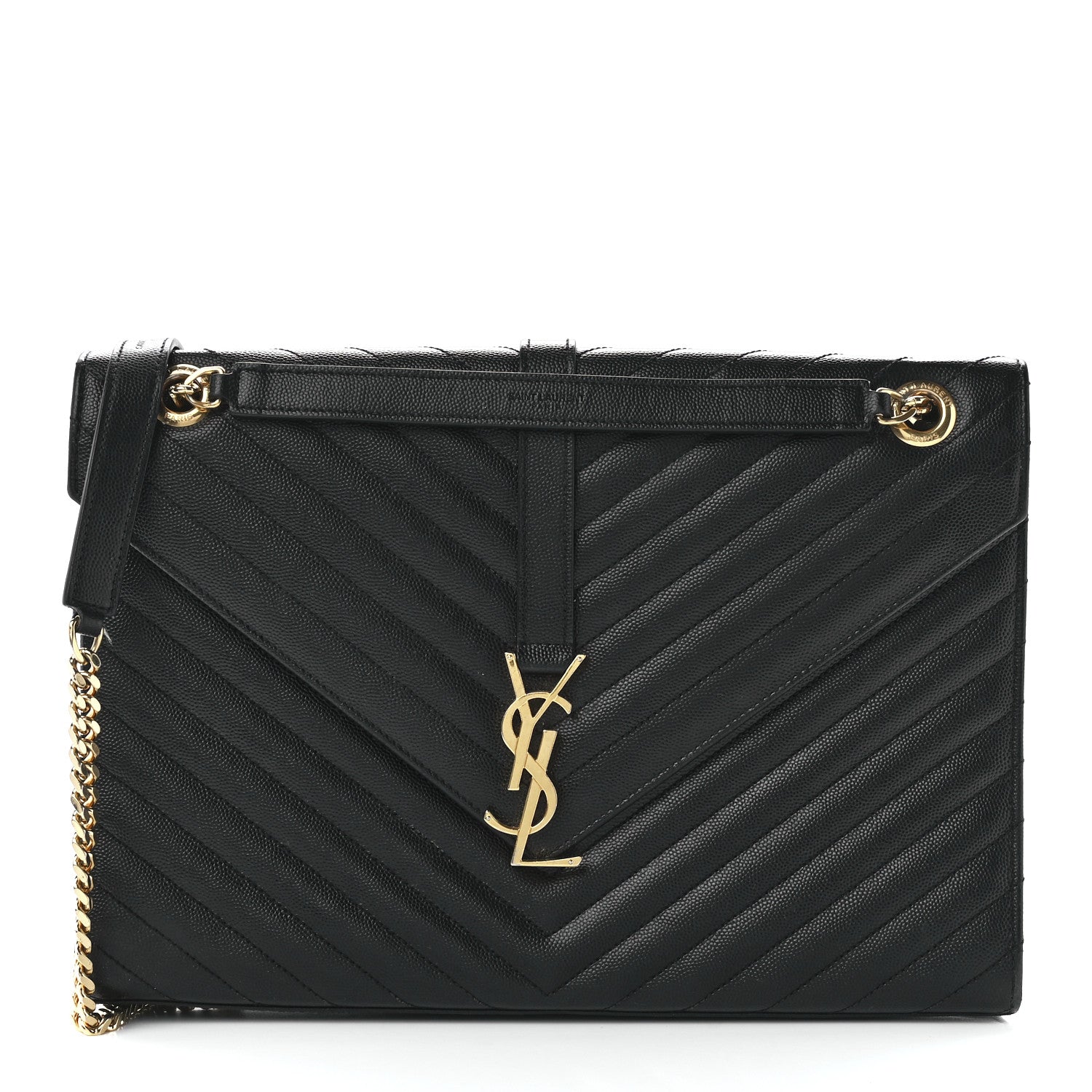 Saint Laurent Grain De Poudre Matelasse Chevron Large Monogram Satchel Black 1 of 11