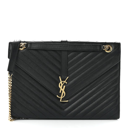 Saint Laurent Grain De Poudre Matelasse Chevron Large Monogram Satchel Black 1 of 11