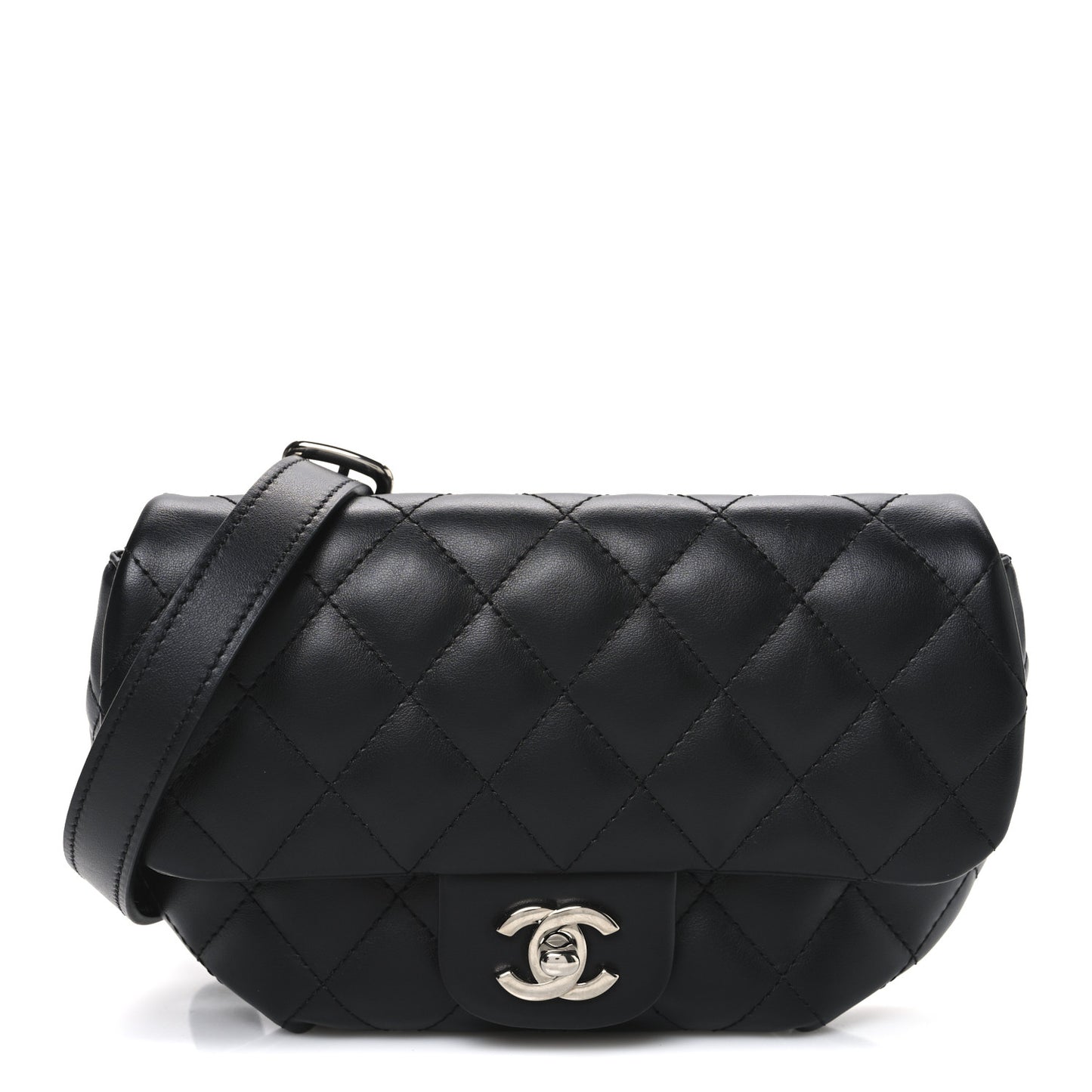 Calfskin Quilted CC Uniform Flap Belt Bag Black