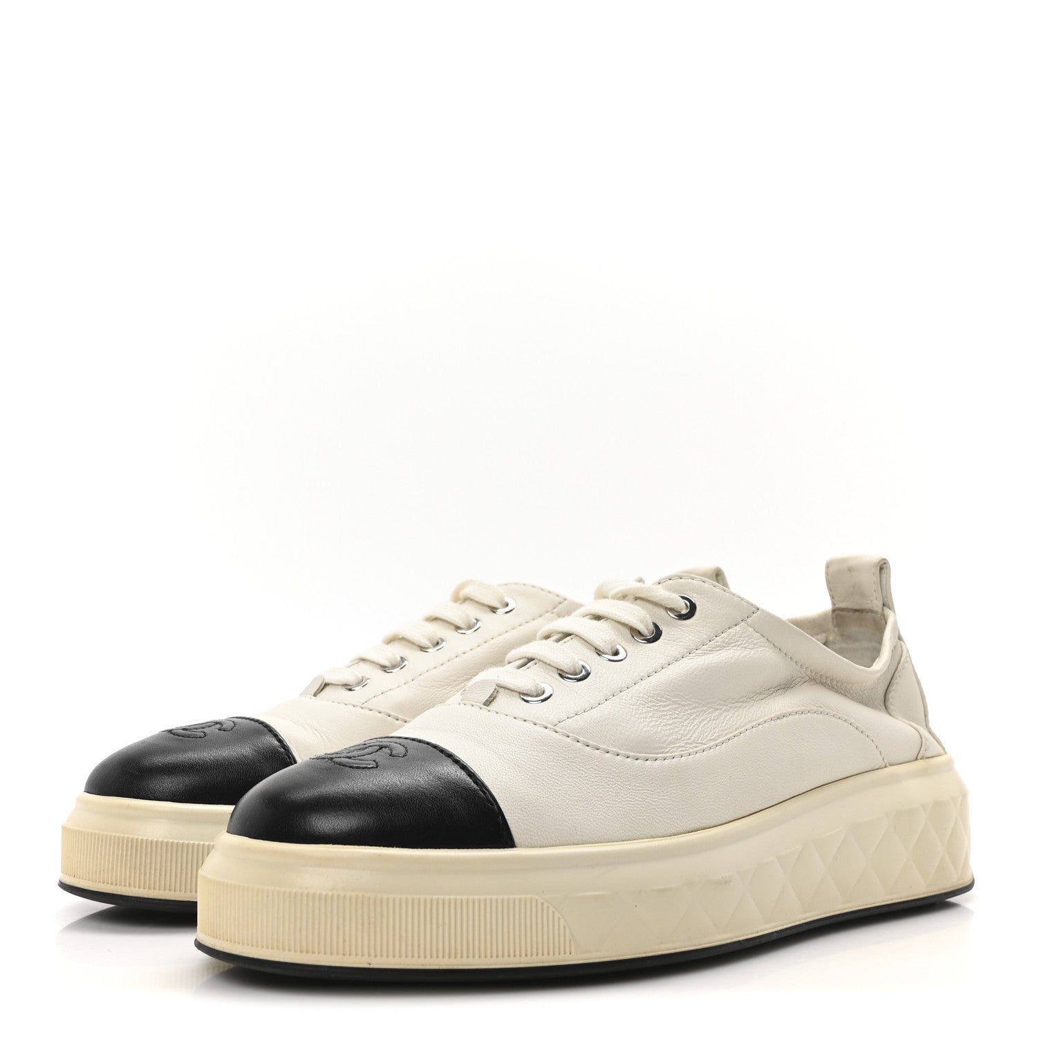 Chanel Lambskin Cap Toe CC Sneakers 39.5 White Black 4 of 9