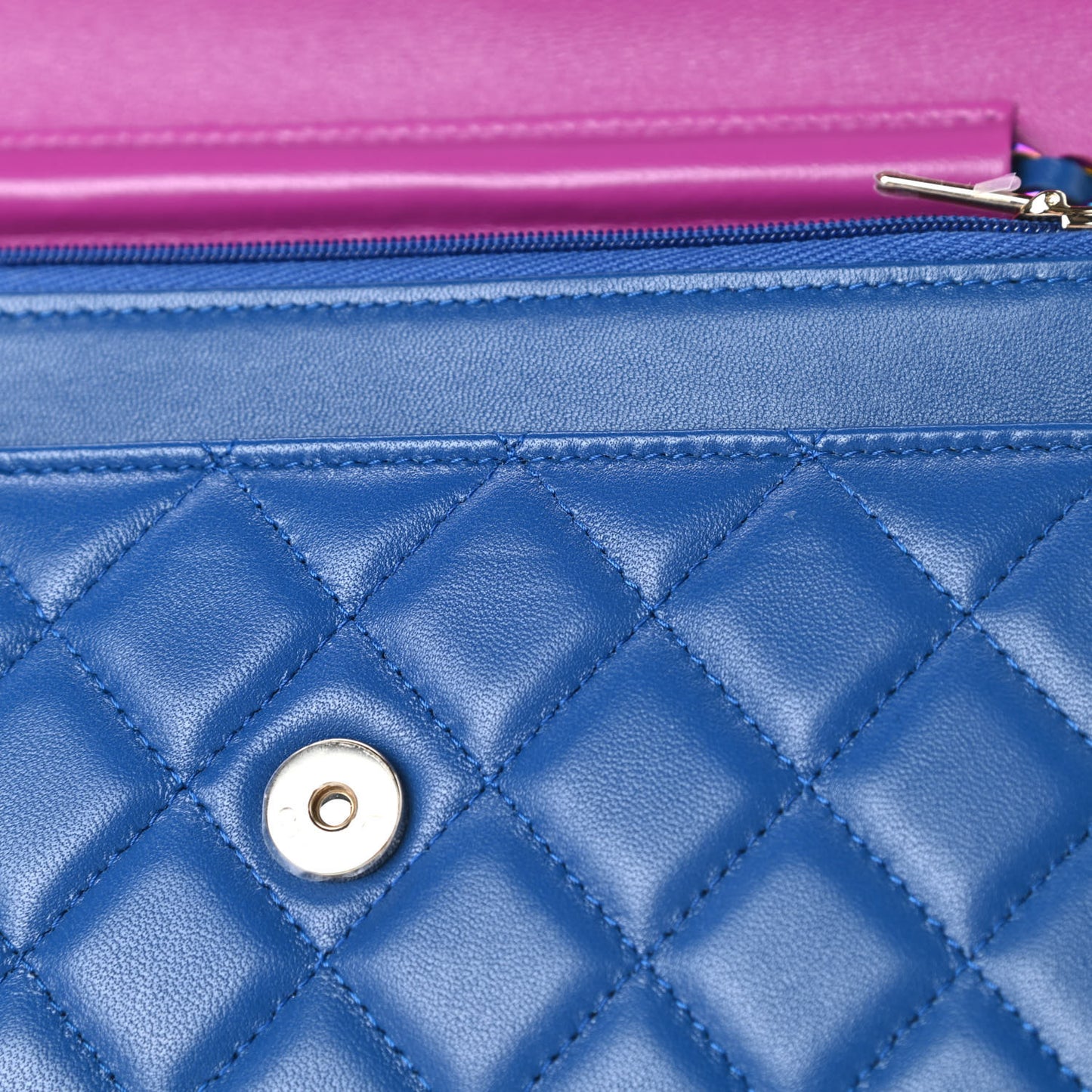 Lambskin Quilted Wallet On Chain WOC Dark Blue Pink