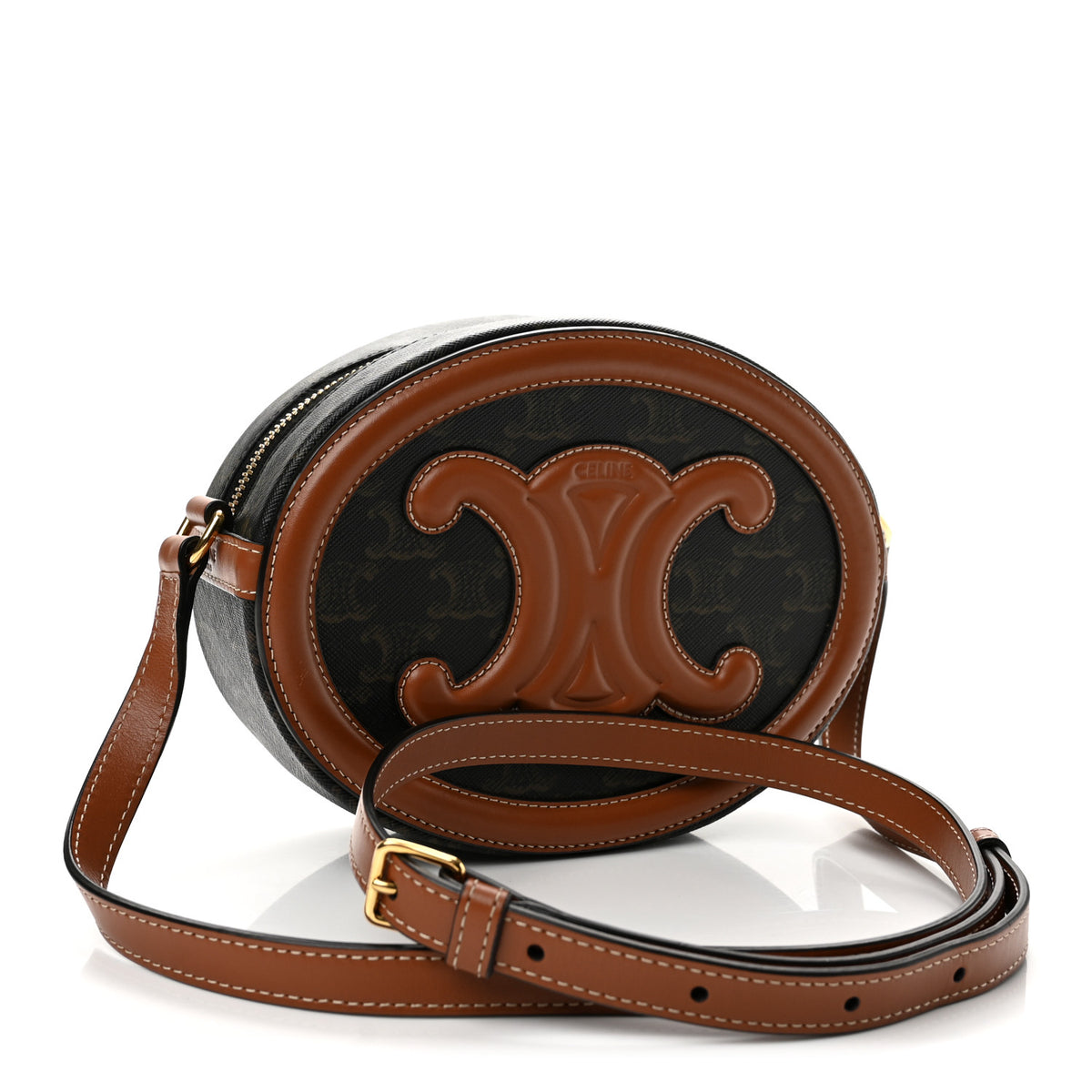 Canvas Calfskin Cuir Triomphe Oval Purse Crossbody Tan