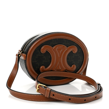 Celine Canvas Calfskin Cuir Triomphe Oval Purse Crossbody Tan 3 of 12