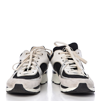 Chanel Suede Calfskin Womens CC Sneakers 37 Black White Silver 5 of 9