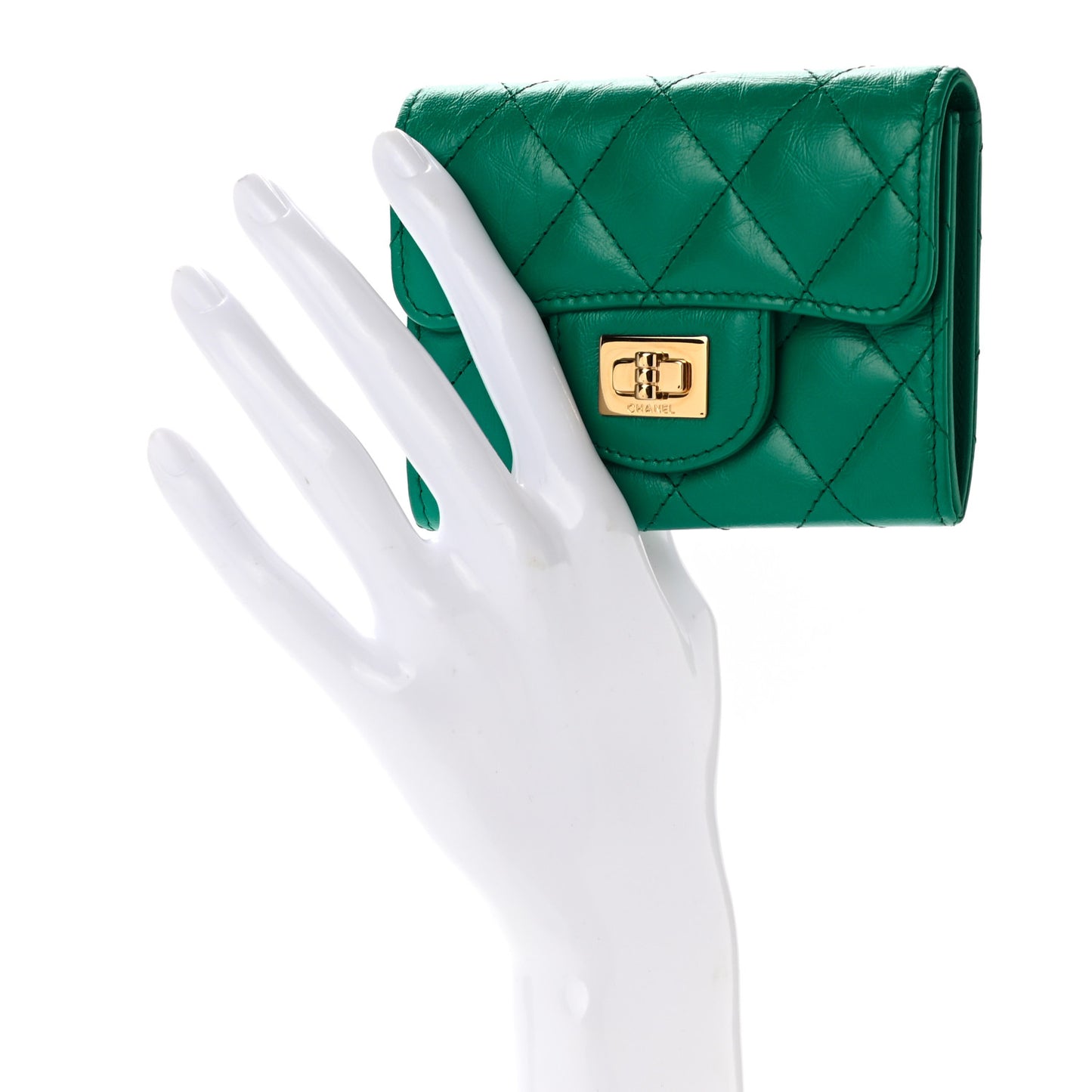 Aged Calfskin Quilted Reissue Card Holder Wallet Green