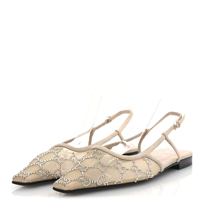 Gucci Suede Mesh Crystal GG Monogram Slingback Ballet Flats 38 Light Powder Skin Rose 4 of 11