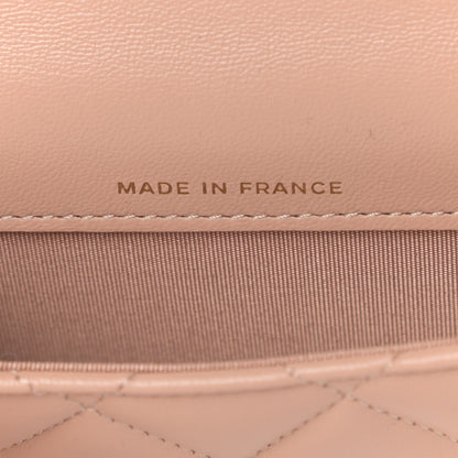 Chanel Lambskin Quilted Top Handle Flap Coin Purse With Chain Beige 6 of 11