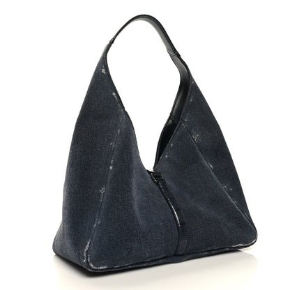 Givenchy Washed Denim Calfskin Crocodile Embossed Medium G-Lock Hobo Black 3 of 9