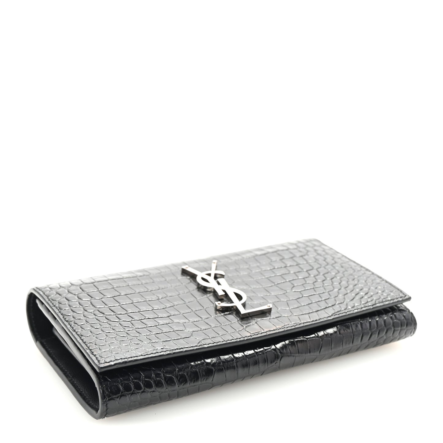 Calfskin Crocodile Embossed Classic Monogram Cassandre Wallet Black
