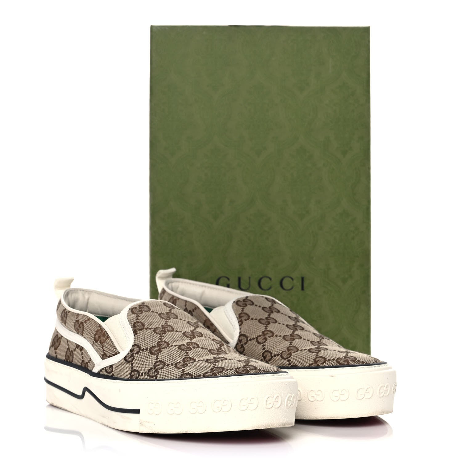 Gucci GG Monogram Womens 1977 Tennis Slip On 30mm Sneakers 39 Beige Ebony Mystic White 8 of 8
