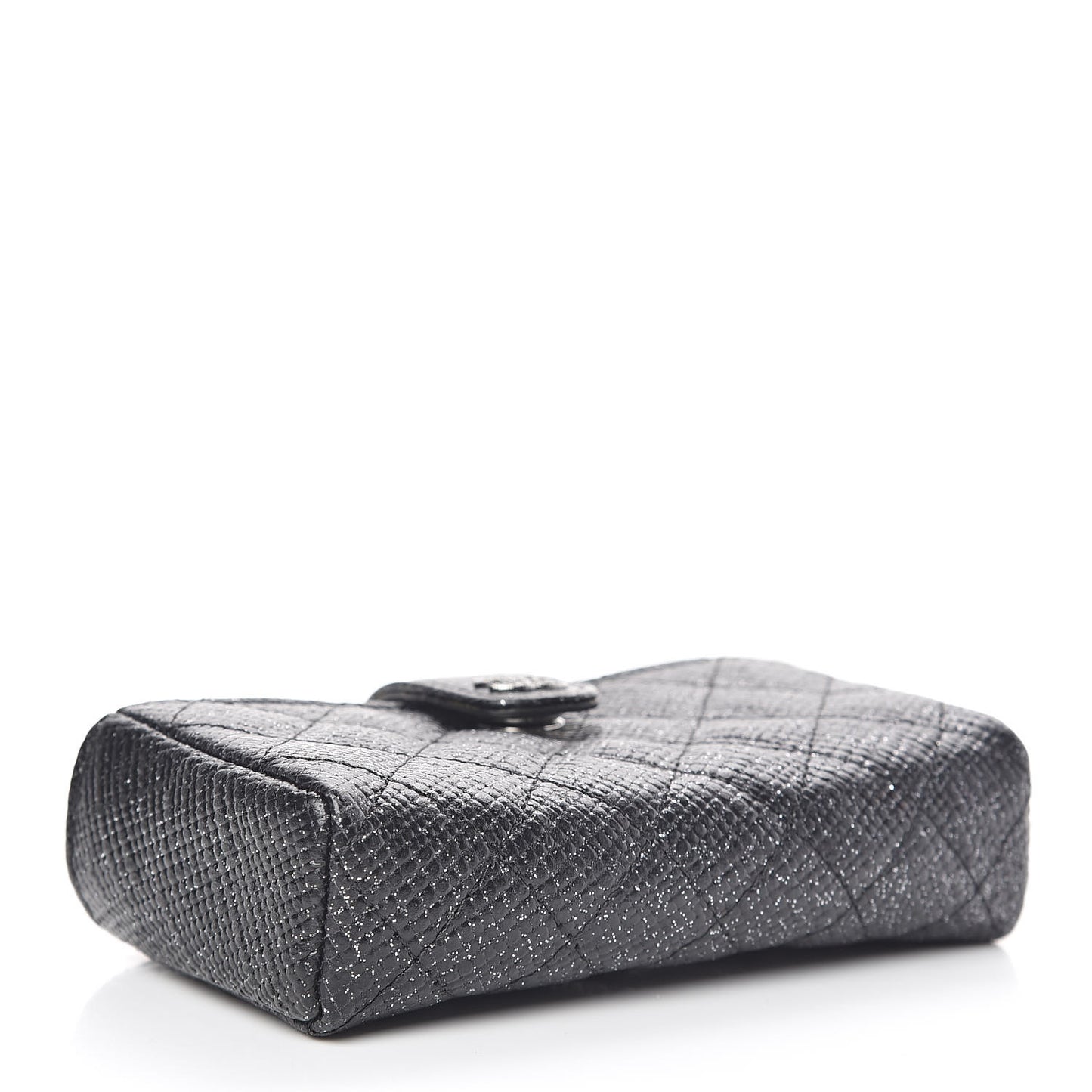 Glittered Calfskin Quilted Mini Phone Holder Clutch Black