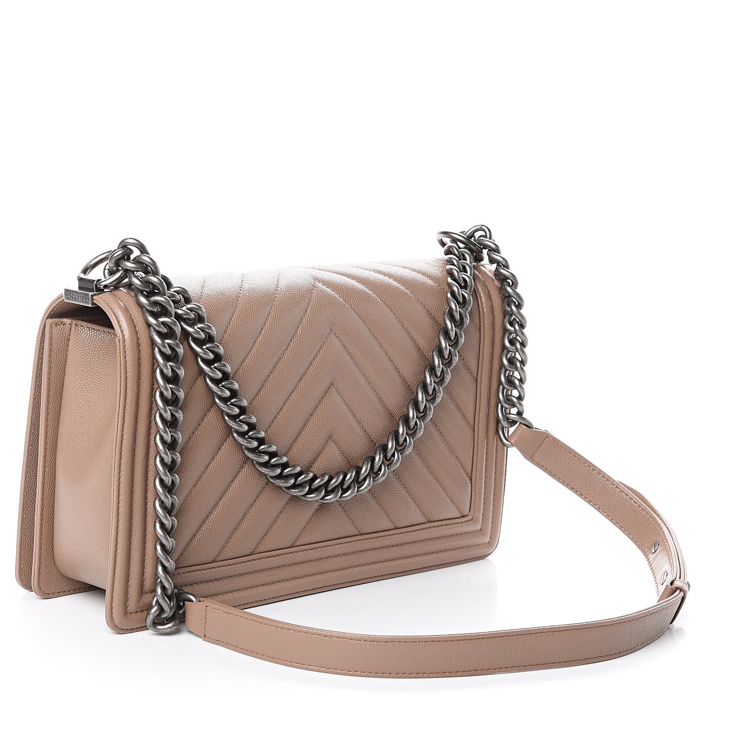 Chanel Caviar Chevron Quilted New Medium Boy Flap Dark Beige 2 of 9
