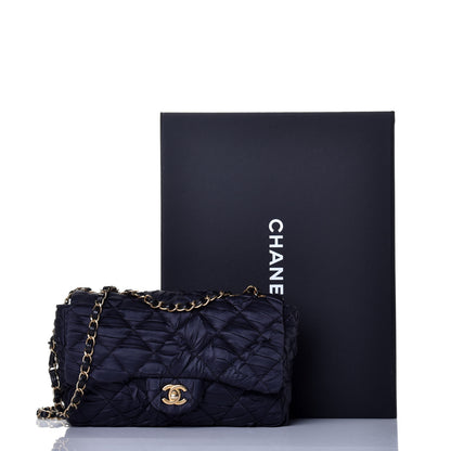 Chanel Satin Quilted Pleated Medium Single Flap Navy 10 of 10