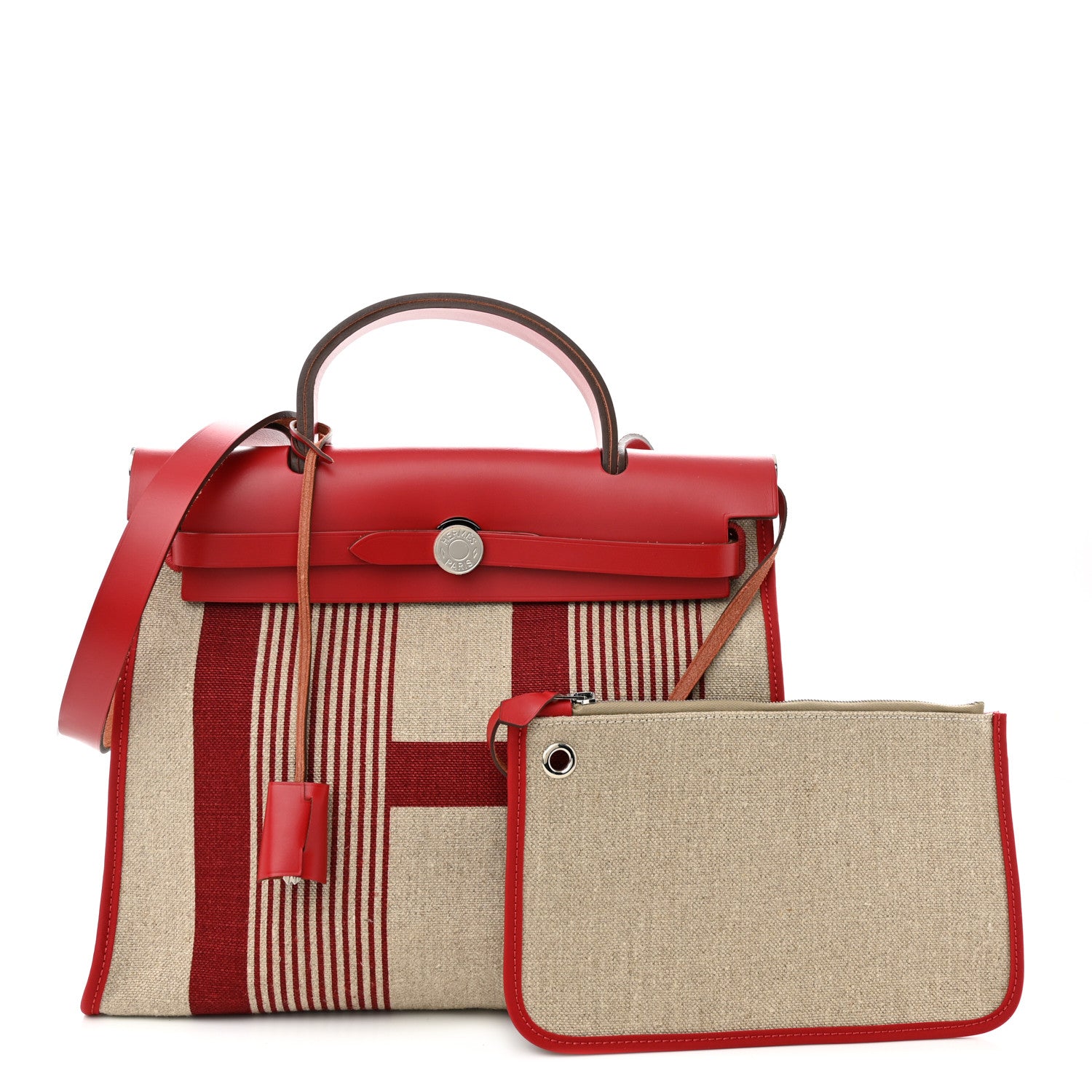 Hermes Vache Hunter Toile H Vibration Herbag Zip 31 PM Bordeaux Ficelle Rouge Piment 1 of 12