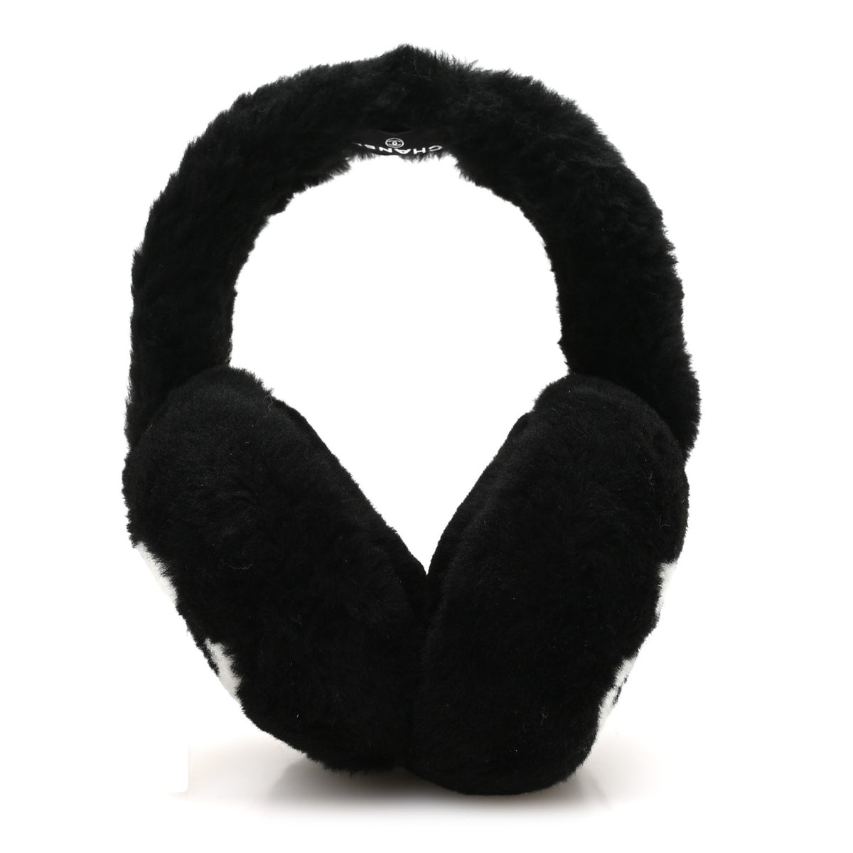 Chanel Shearling CC Ear Muffs Black White 4 of 5