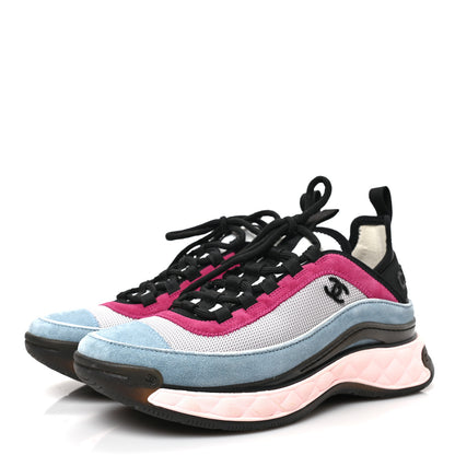 Chanel Fabric Suede CC Sneakers 38 Light Grey Light Blue Fuchsia 3 of 8