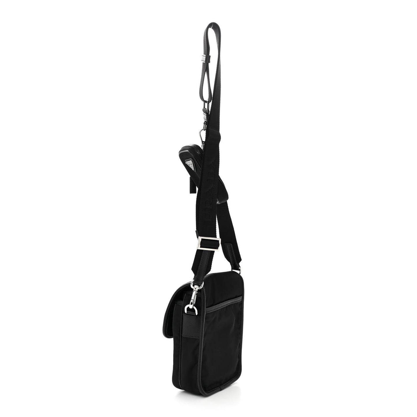 Re-Nylon Saffiano Mini Pocket Single Snap Buckle Messenger Bag Black