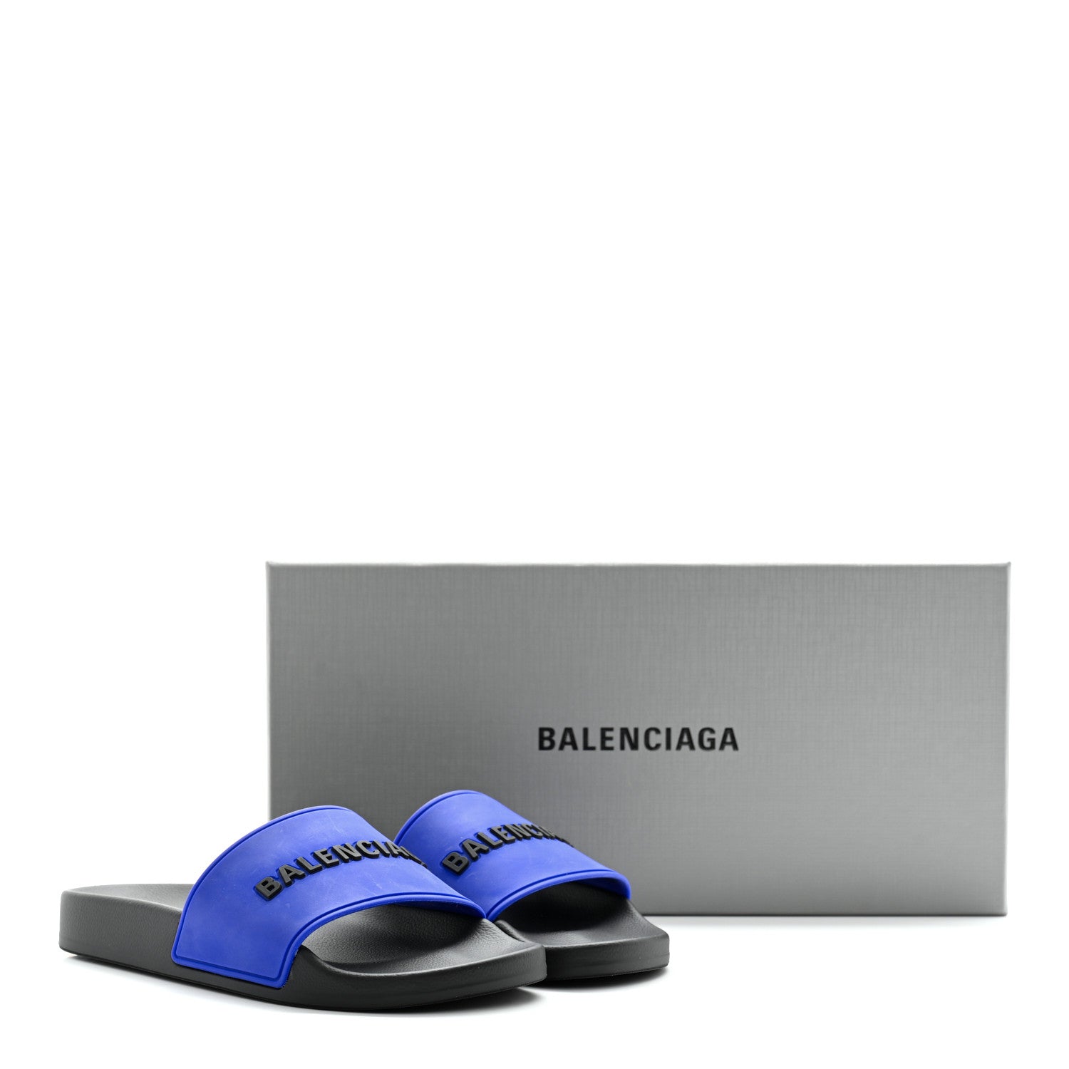 Balenciaga Rubber Logo Womens Pool Slide Sandals 35 Blue Black 8 of 8