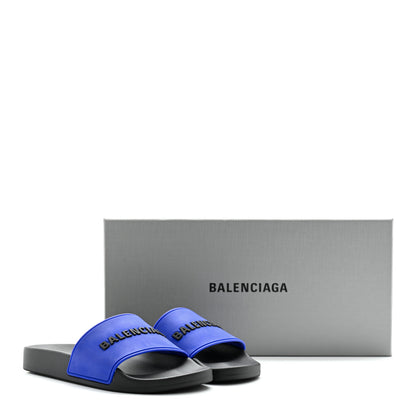 Balenciaga Rubber Logo Womens Pool Slide Sandals 35 Blue Black 8 of 8