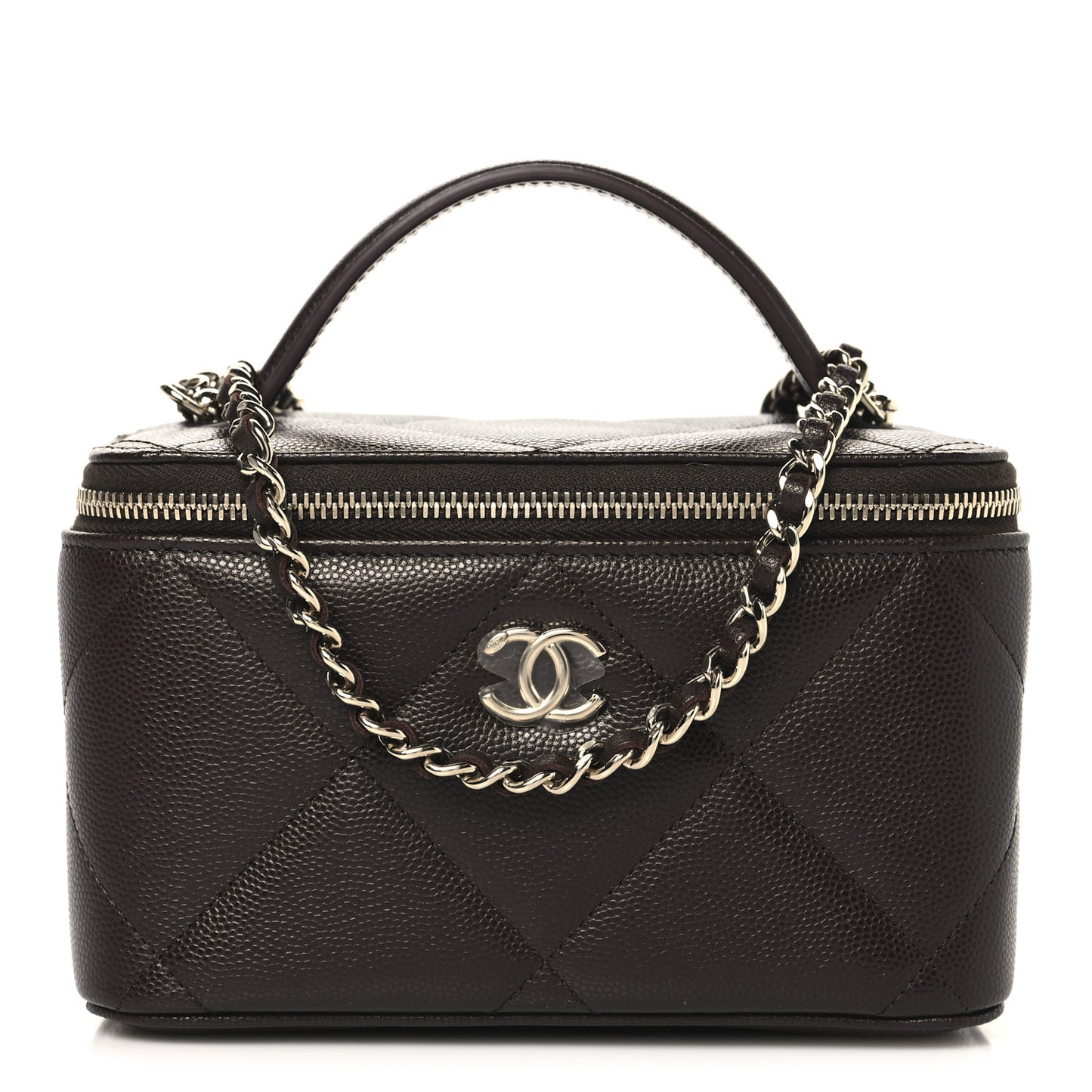 Caviar Quilted Top Handle Long Vanity Dark Brown