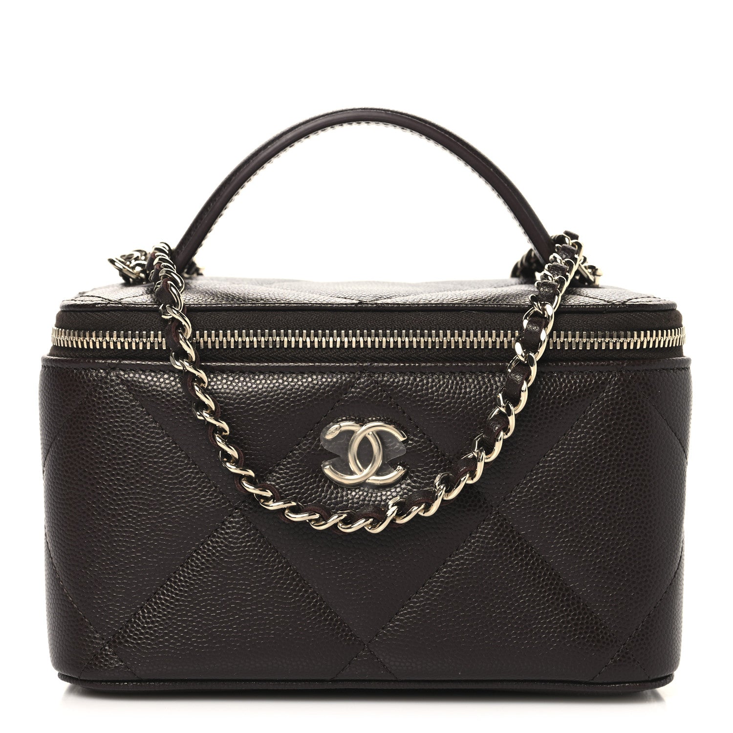 Chanel Caviar Quilted Top Handle Long Vanity Dark Brown 1 of 12