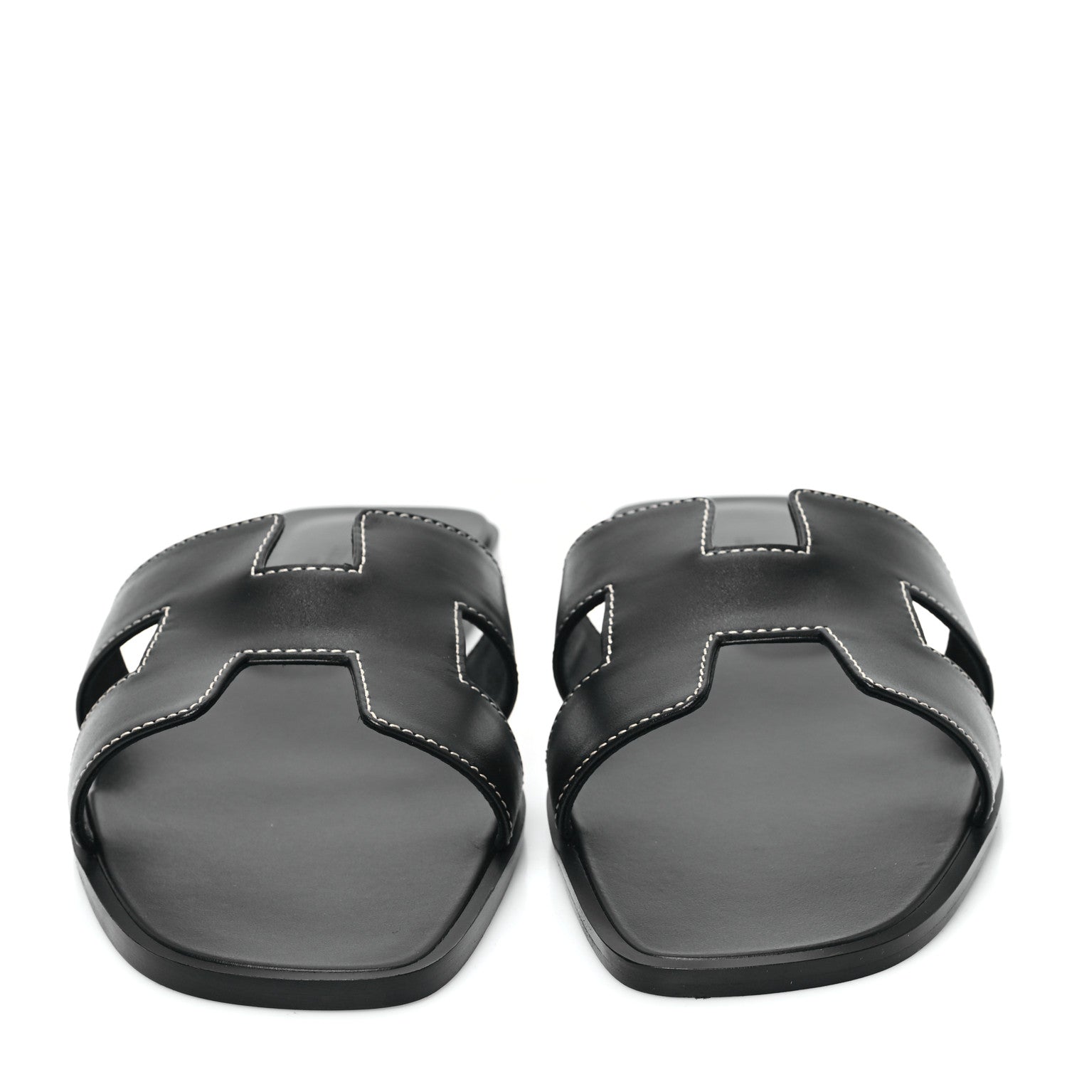 Hermes Box Calfskin Oran Sandals 40.5 Black 2 of 9