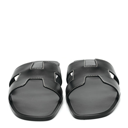 Hermes Box Calfskin Oran Sandals 40.5 Black 2 of 9