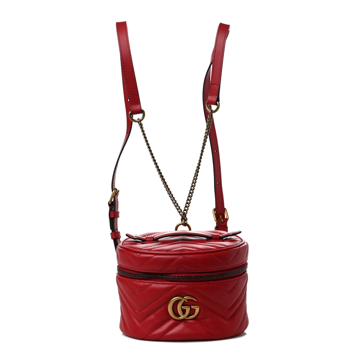 Gucci Calfskin Matelasse Mini GG Marmont Round Backpack Hibiscus Red 1 of 9