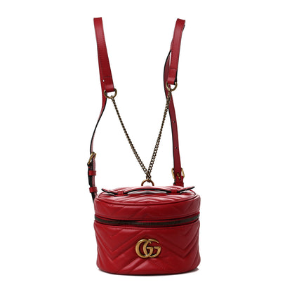 Gucci Calfskin Matelasse Mini GG Marmont Round Backpack Hibiscus Red 1 of 9