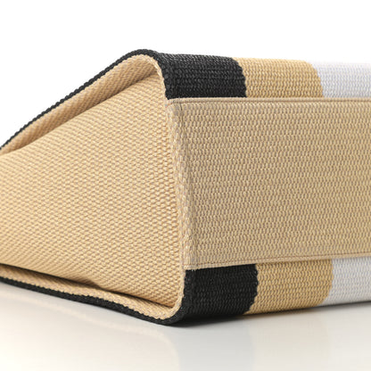 Chanel Straw Raffia Calfskin Striped Medium Deauville Tote Black Beige Ivory 9 of 12