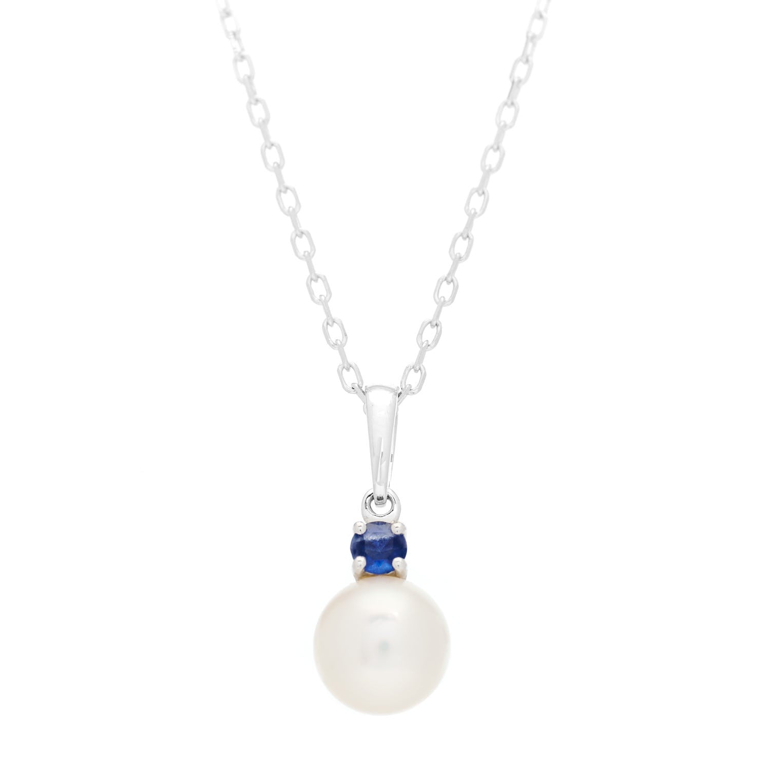 Mikimoto 18K White Gold Blue Sapphire Akoya Pearl 7.5mm Everyday Esentials Pendant Necklace 1 of 5