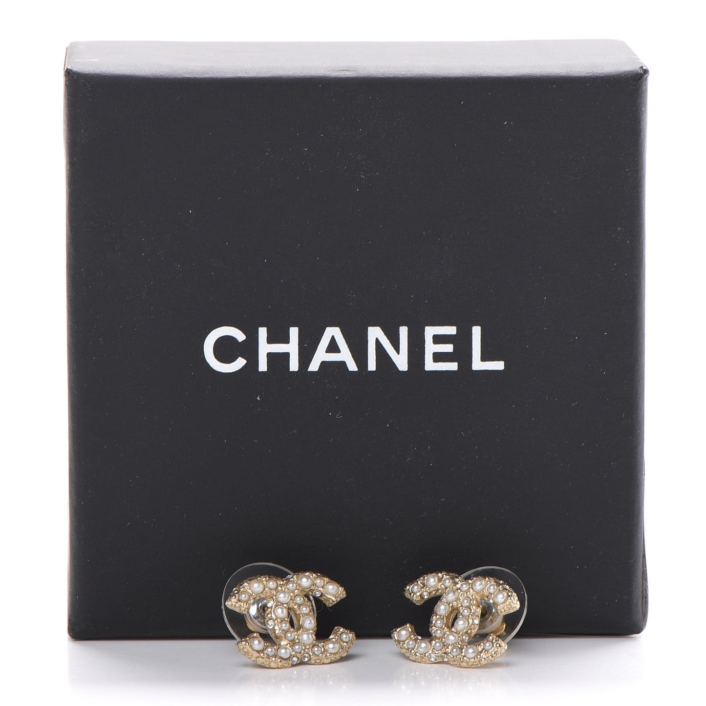 Metal Pearl CC Earrings Gold