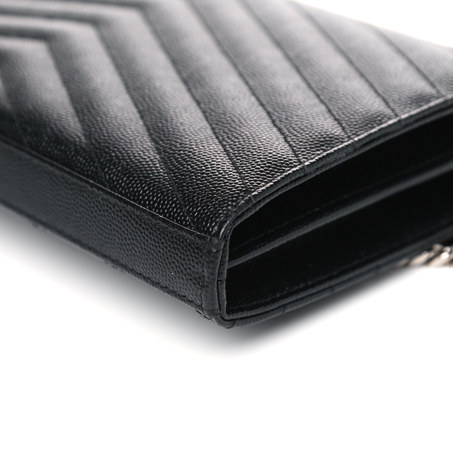 Saint Laurent Grain De Poudre Matelasse Chevron Monogram Chain Wallet Black 10 of 12