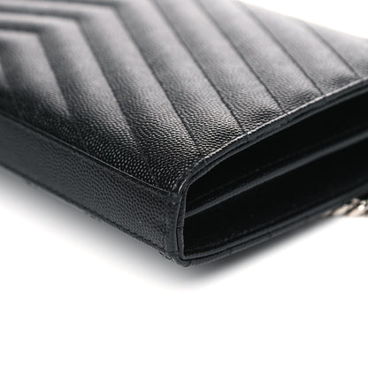 Saint Laurent Grain De Poudre Matelasse Chevron Monogram Chain Wallet Black 10 of 12