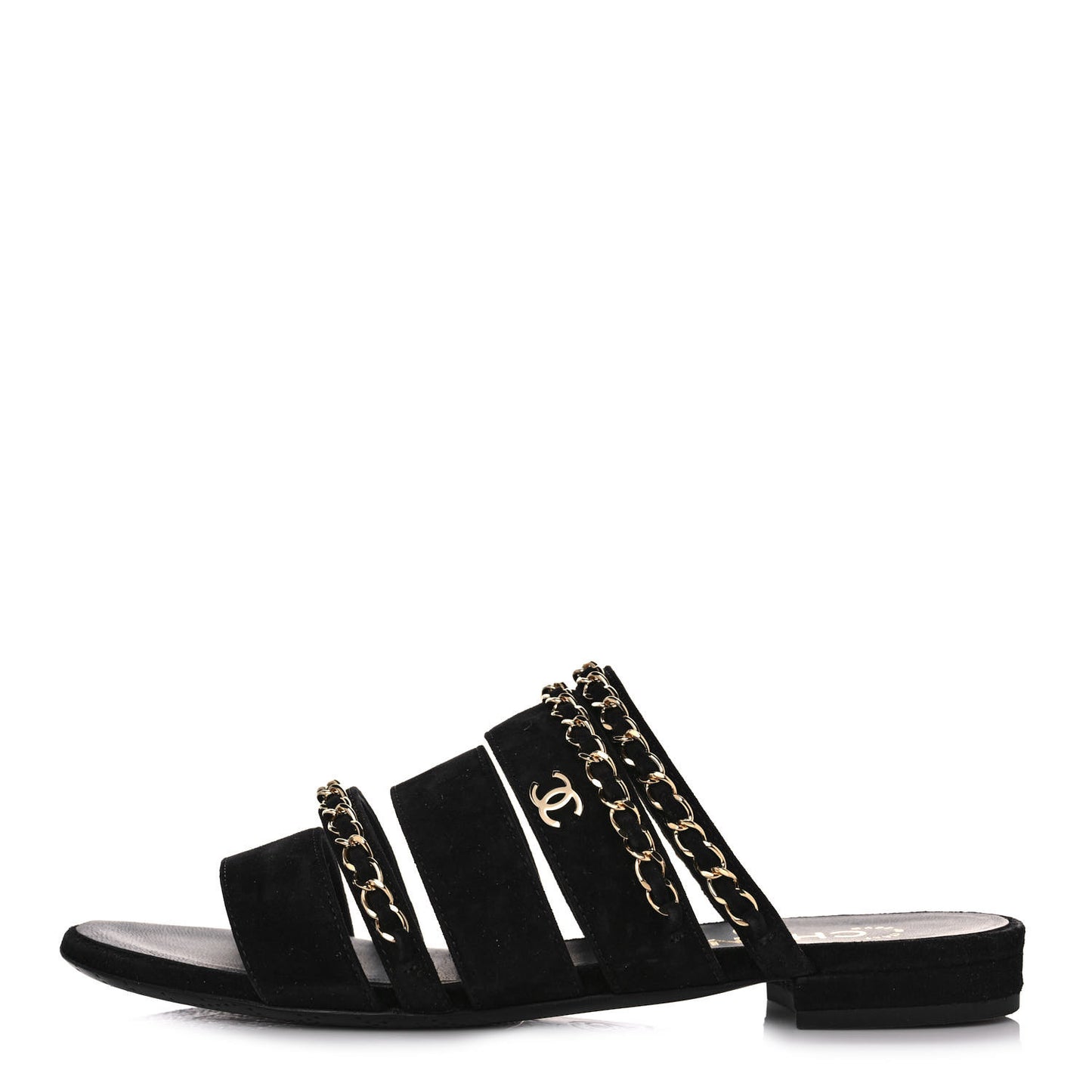 Suede Chain Mule Sandals 36.5 Black