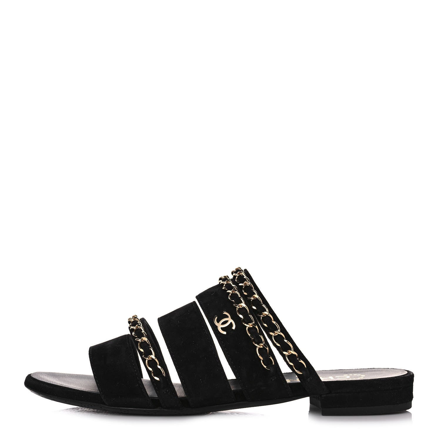Chanel Suede Chain Mule Sandals 36.5 Black 1 of 10