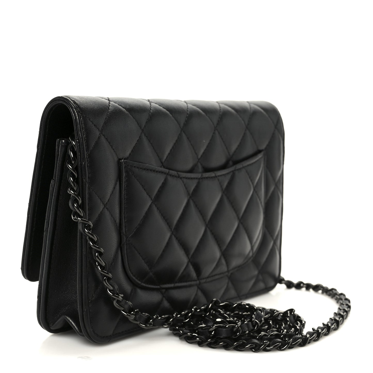 Lambskin Quilted Wallet On Chain WOC So Black