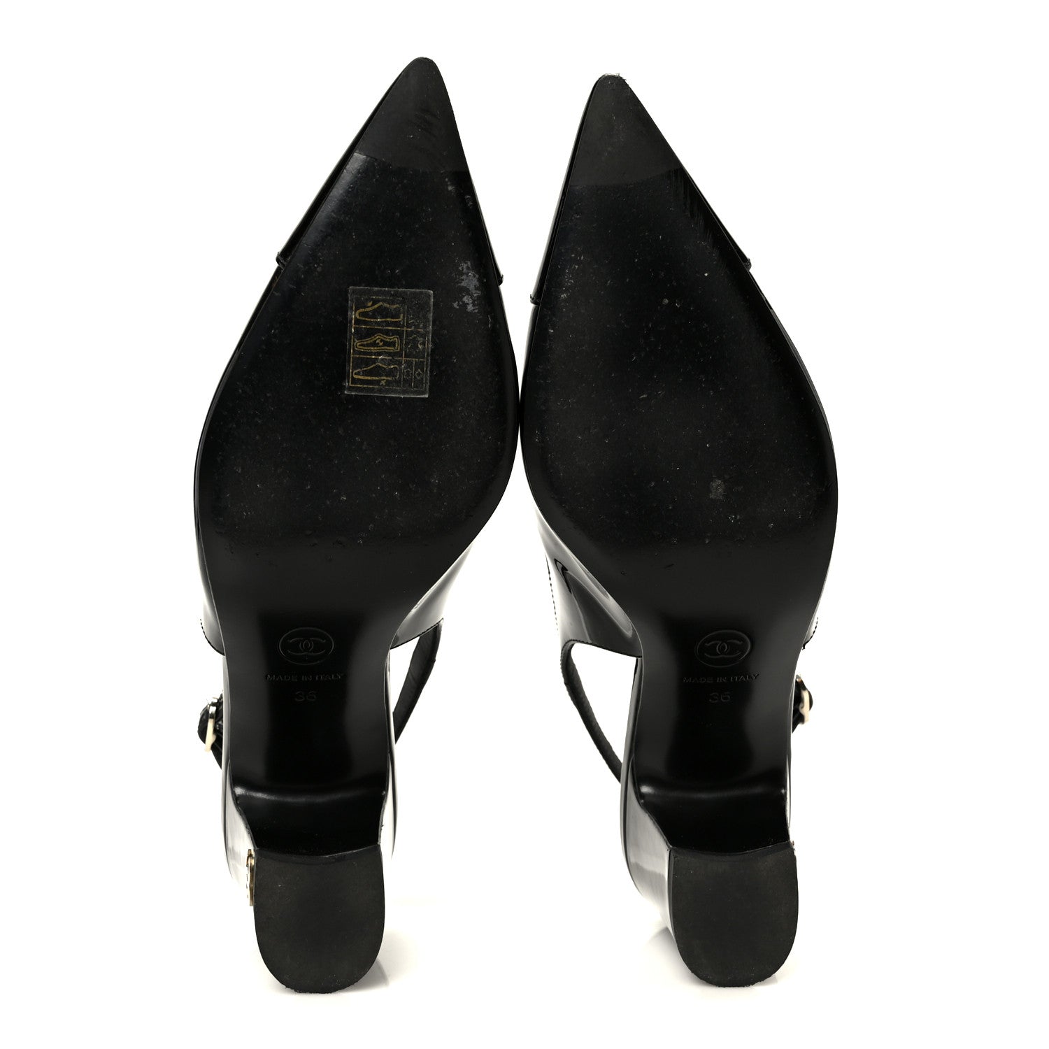 Chanel Patent Calfskin Cap Toe CC Slingback Pumps 36 Black 6 of 9