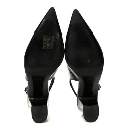 Chanel Patent Calfskin Cap Toe CC Slingback Pumps 36 Black 6 of 9