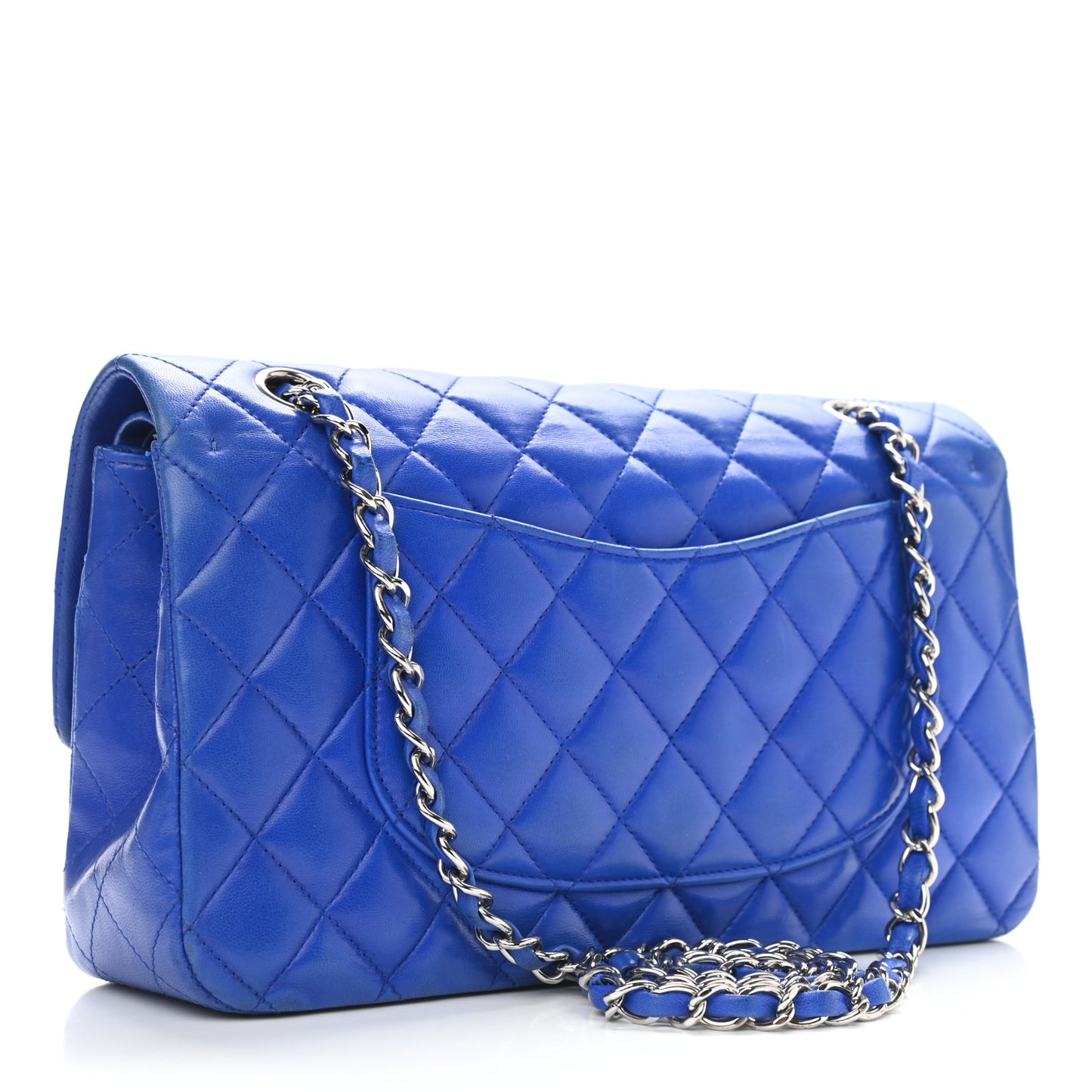 Lambskin Quilted Medium Double Flap Blue