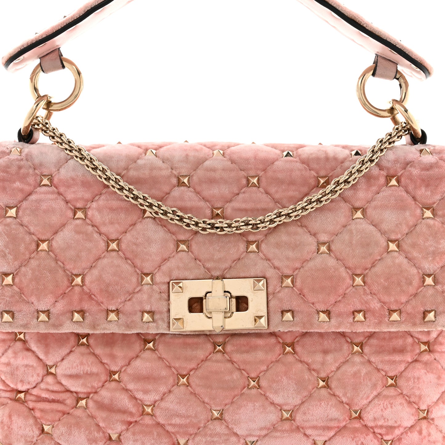 Velvet Medium Rockstud Spike Shoulder Bag Water Rose