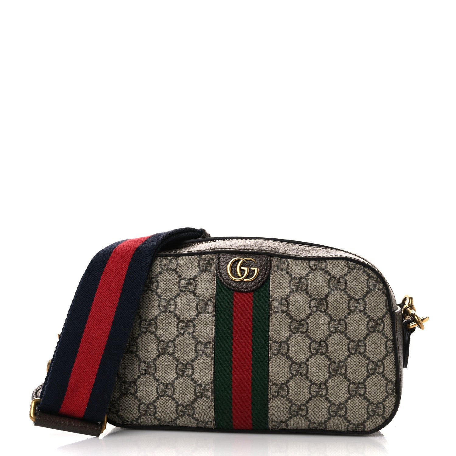 Gucci GG Supreme Monogram Textured Dollar Calfskin Web Ophidia Wristlet Shoulder Bag Beige Ebony New Acero 1 of 11