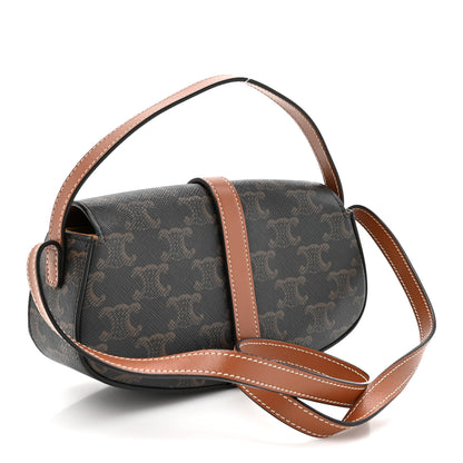 Celine Triomphe Canvas Calfskin Tabou Clutch on Strap Tan 3 of 11