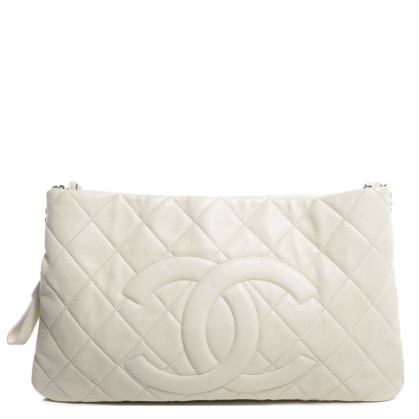 Quilted Caviar Expandable Zip Shoulder Bag White