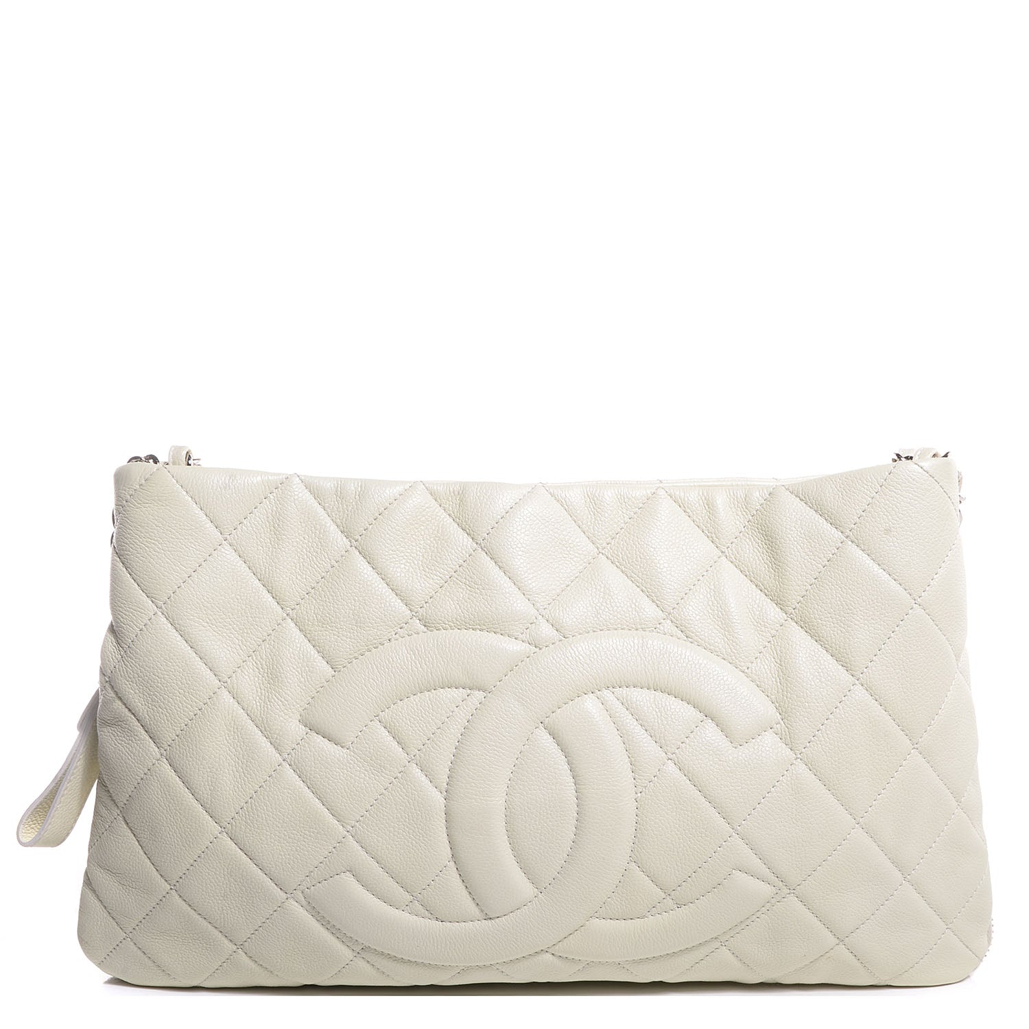 Chanel Quilted Caviar Expandable Zip Shoulder Bag White 1 of 7
