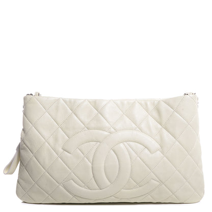 Chanel Quilted Caviar Expandable Zip Shoulder Bag White 1 of 7