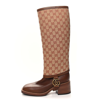Gucci GG Monogram Calfskin Lola Tall Boots 37.5 Beige Ruggine Cuir 1 of 9